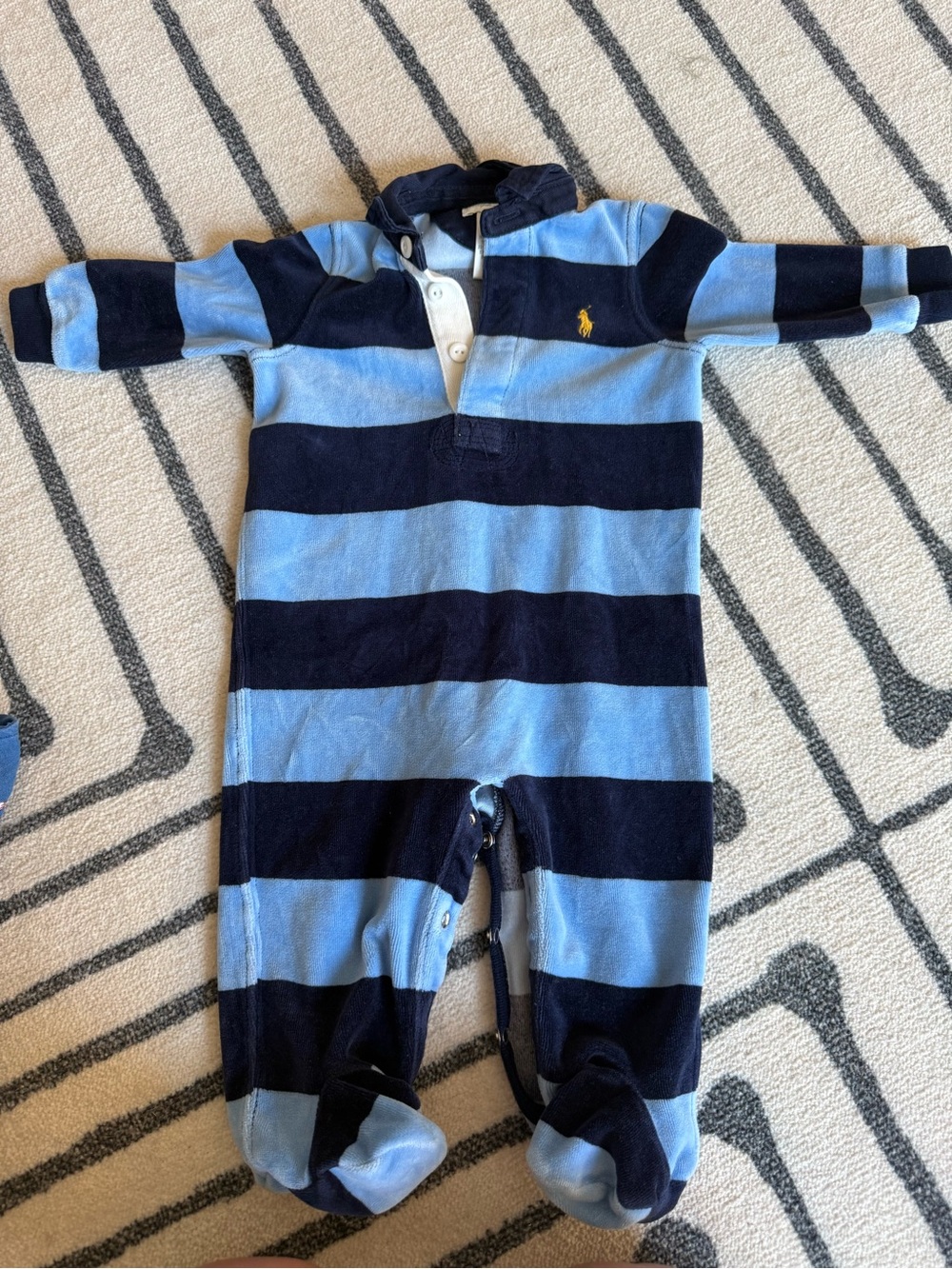 Ralph Lauren Light Blue & Navy Striped Footed One-Piece